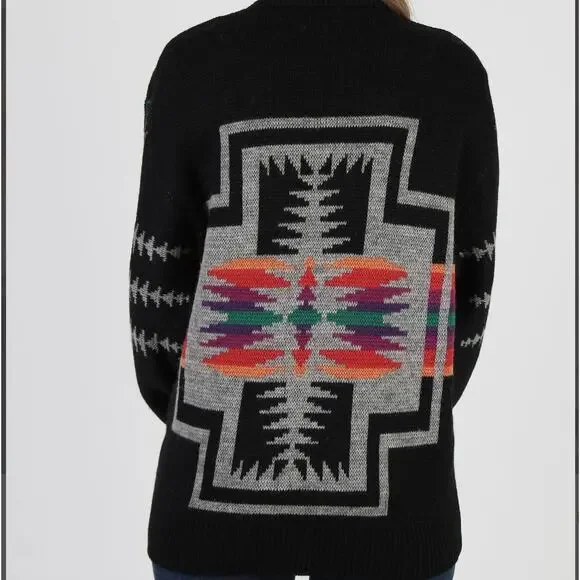 Pendleton Western Wear Black Knit Vintage 70s Unisex Wool L Sweater - Picture 2 of 11